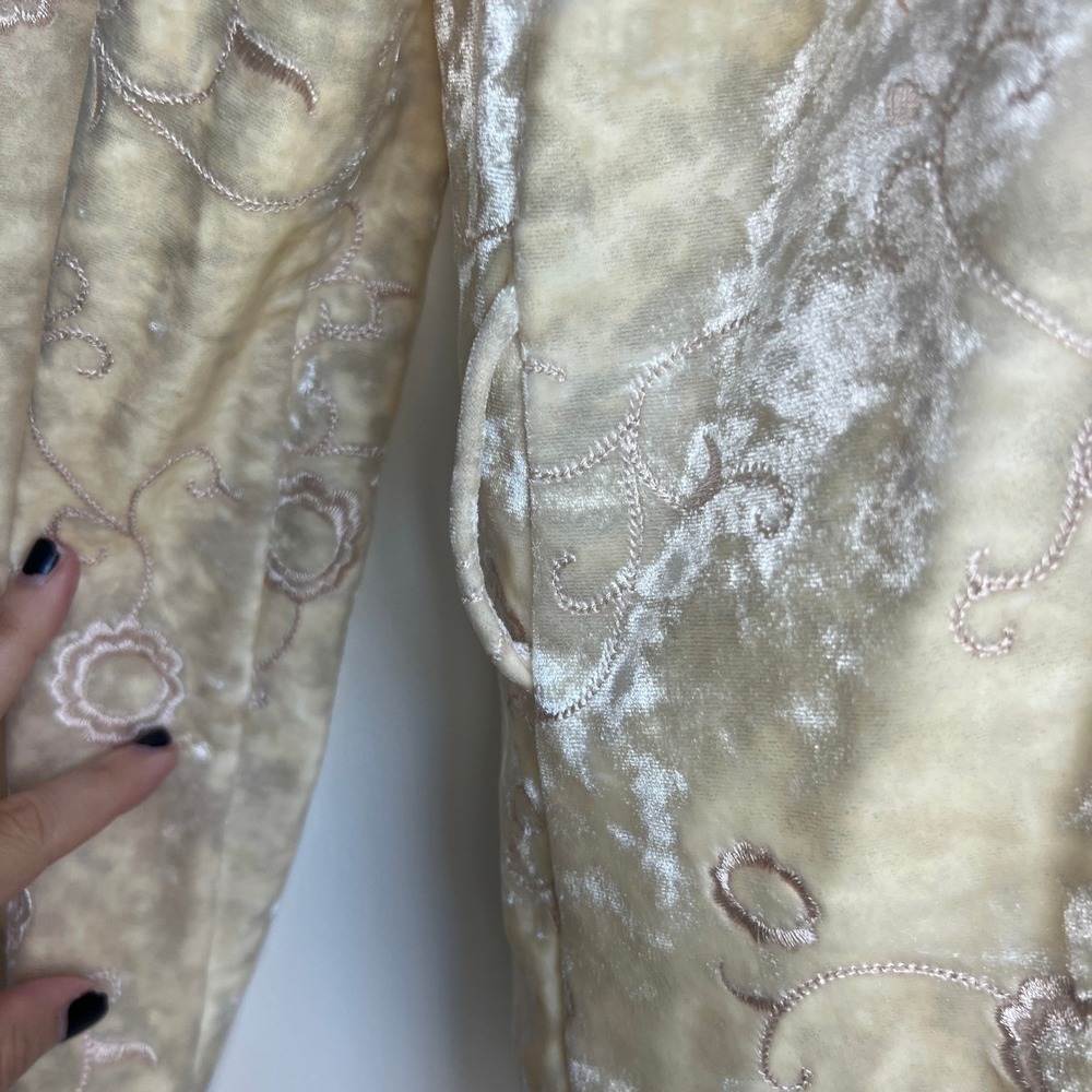 Y2k 2000s Velvet‎ floral Embroidered Faux Fur Collar Coat 70s Boho Glam Vibes - Picture 9 of 10
